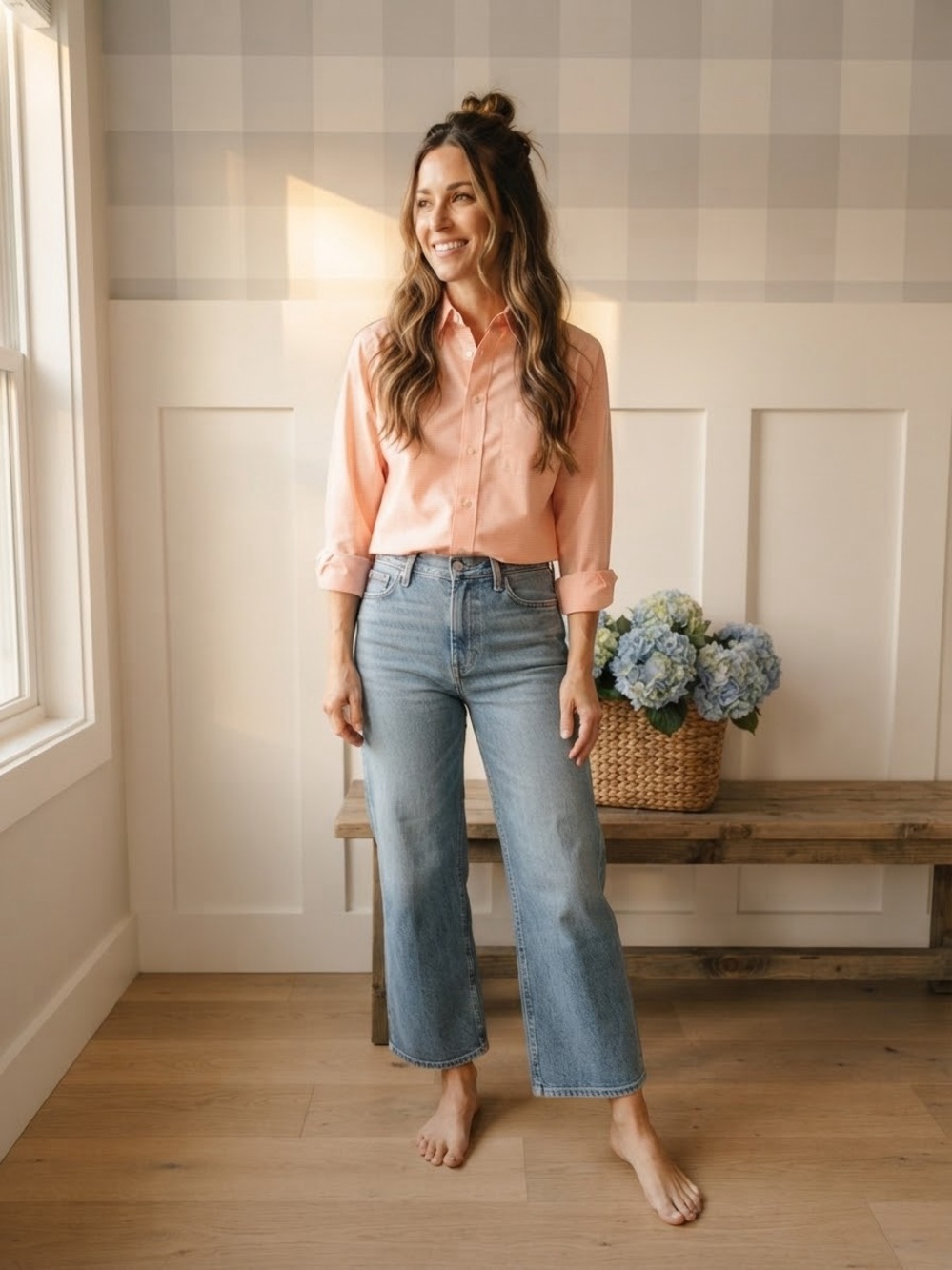 Lauren Ralph Lauren Peach Button-Down Shirt Large